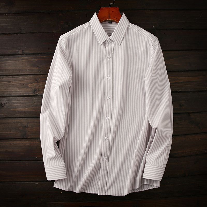 Classic Stripes, Good Elasticity, Easy to Wear, Men's Commuter Wrinkle-Free Shirt, Casual Turn-Down Collar Long-Sleeve Shirt for Men