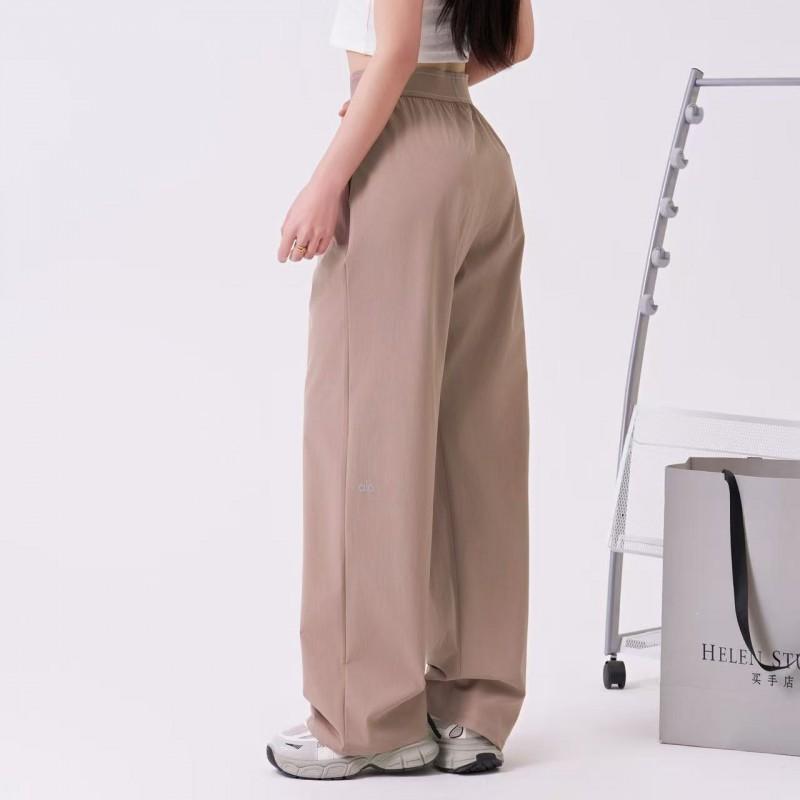 High-Waisted Wide-Leg Straight Trousers Women - Stretchy Nylon Tailored Pants Elegant Casual Office Wear