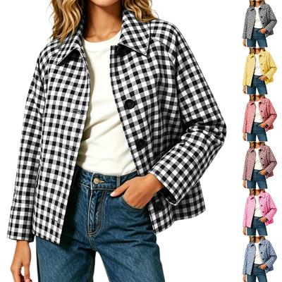Women's Casual Long Sleeve Button-Up Plaid Jacket