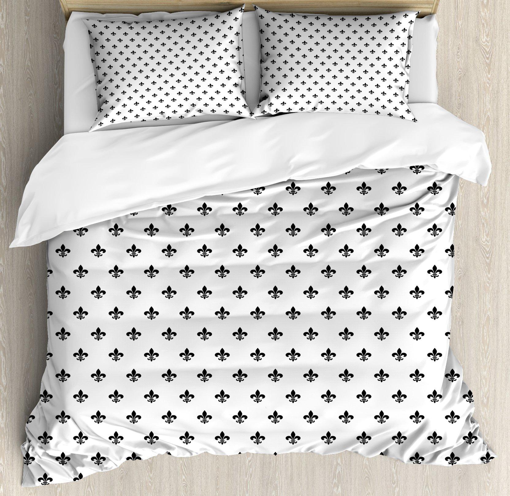 

Fleur De Lis Duvet Cover Lightweight Quilt Cover with 2 Pillowcases Abstract Floral Old Antique Royal Forms Bedding Set No Quilt (135x200cm)