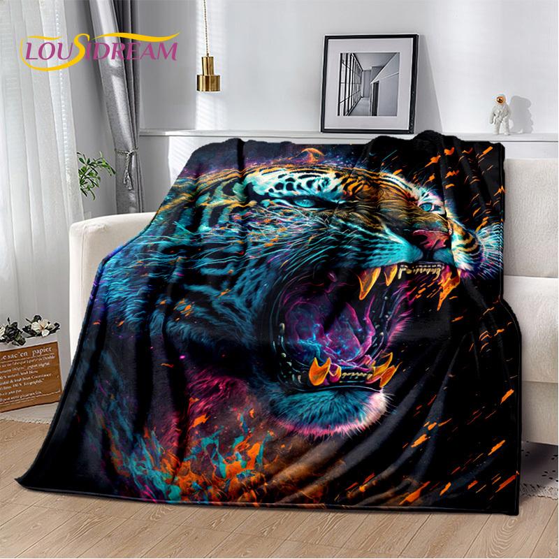Fierce Tiger Lion Leopard Beast Animal Wildlife Cartoon Blanket,Soft Throw Blanket for Home Bedroom Bed Sofa Picnic Office Cover