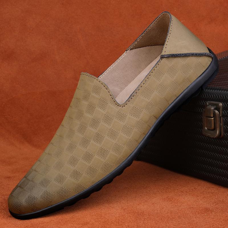

Повседневные мокасины мужские из натуральной кожи с мягкой подошвой, однотонные, легкие, дышащие, классические, деловые, повседневные, мужские туфли 44 хаки