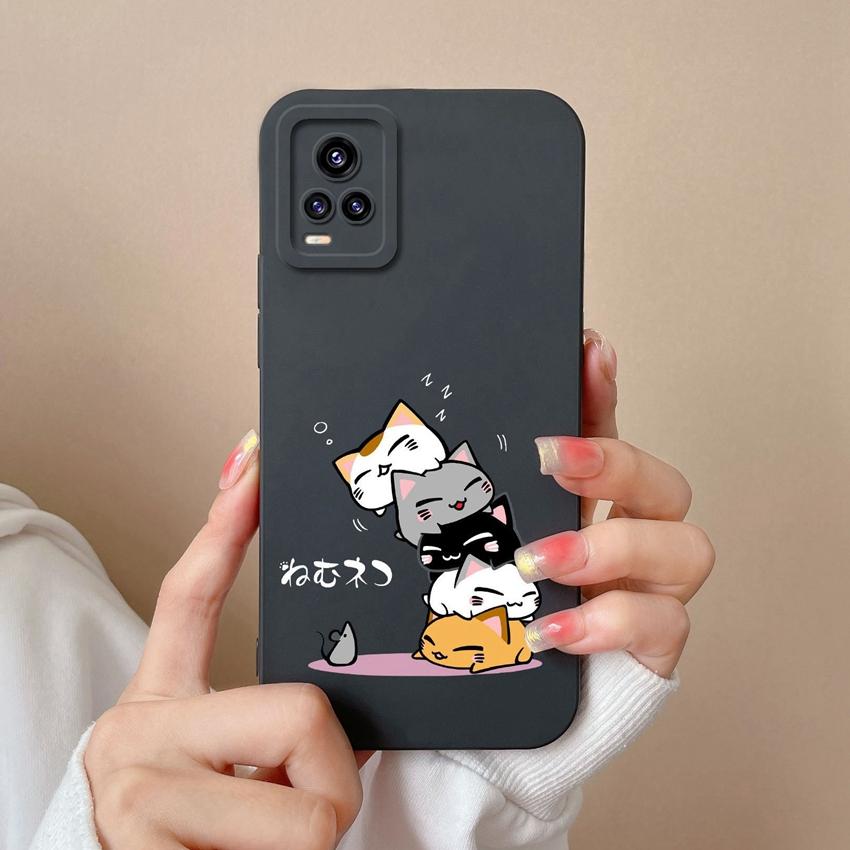 Case For Vivo V17 V20 S19 Y75 S16 Y77 Funny Cartoon Cat Pattern Phone Covers Screen Protector Soft Silicone Anti Slip Protection For Vivo Bumper Shell