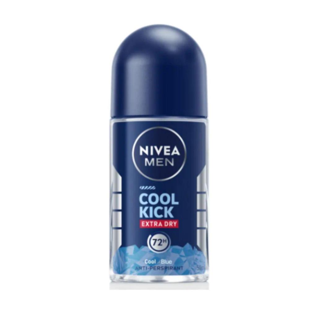 NIVEA Men Cool Kick Extra Dry Blue 48h Roll‑On Deodorant — 50 Ml, 1 Unit