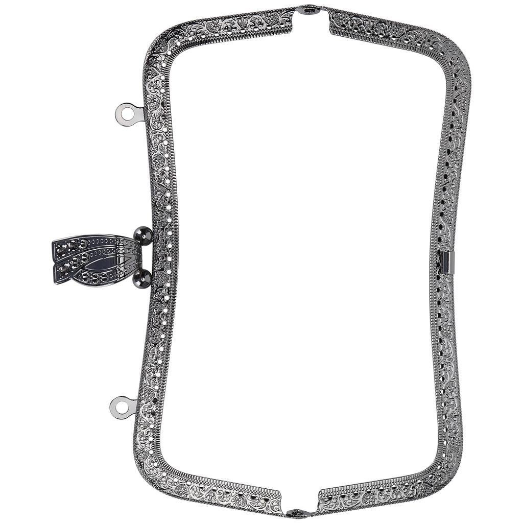 Metal Purse Frame DIY Kiss Clasp Lock Retro Embossed Handle Hardware Accessories 20cmGun Black