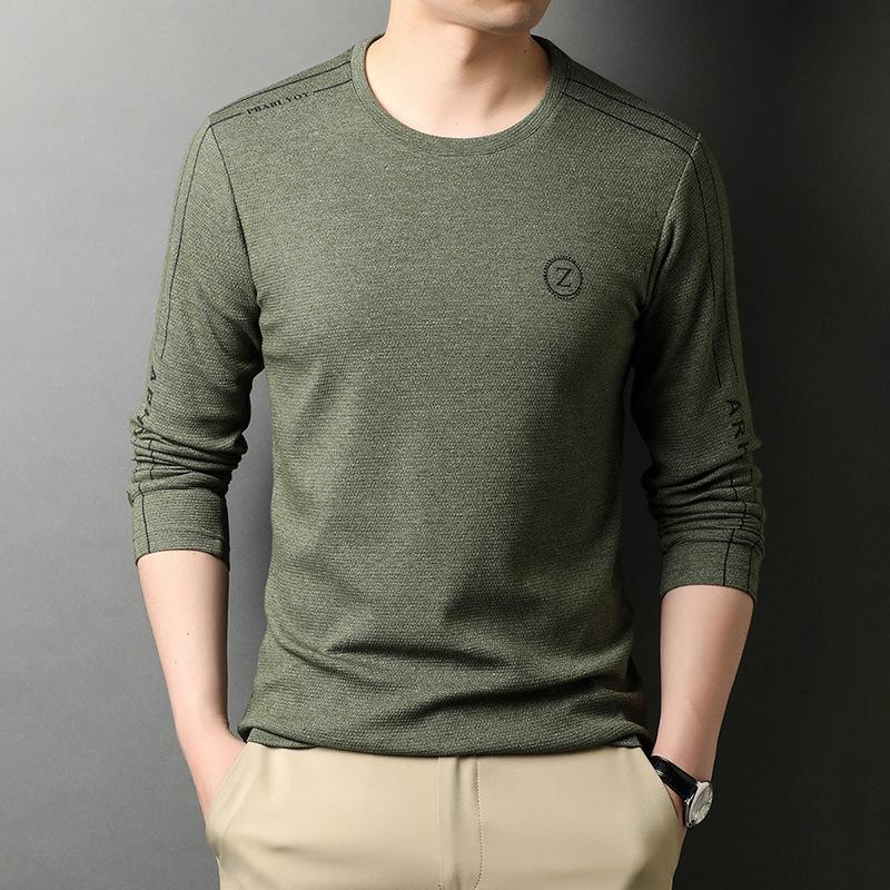 

Весенняя новая корейская модная мужская футболка с принтом, модная футболка с круглым вырезом и длинным рукавом, мужской топ L