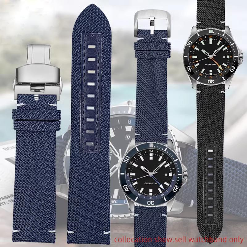 Herren Sport-Armband für Mido M026.629 M026.430 Ocean Star Pilot Nylon-Gewebe Echtleder Unterseite Uhrenarmband 22mm Zubehör