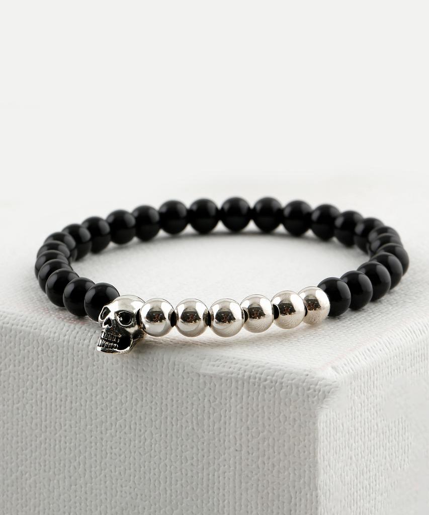 Shoveoff Svb-219 Silver 92.5 Skull Onyx Bracelet