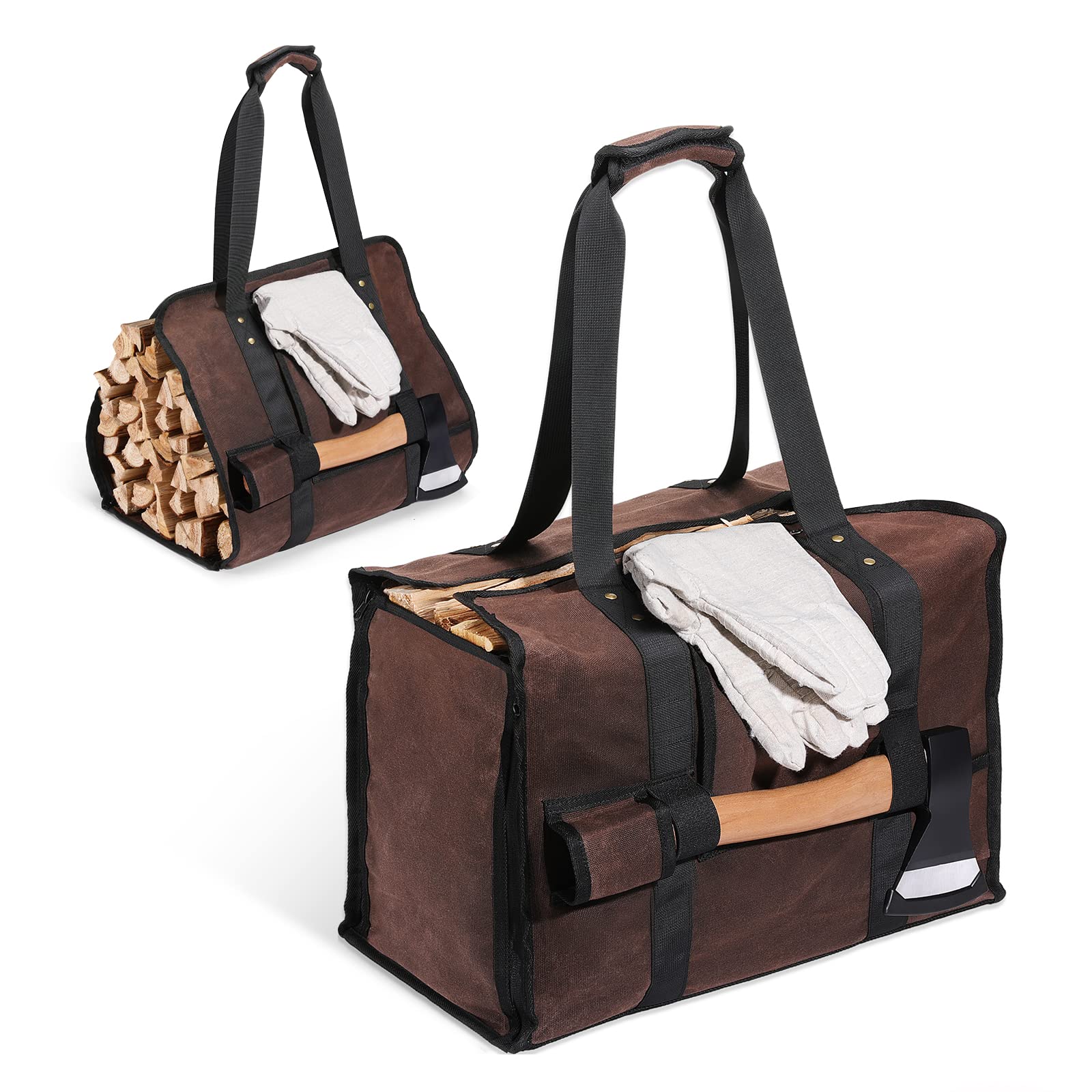 

Housolution Firewood Log Camping Tote Large Capacity Splint and Stain Easy to 16A Cotton Canvas with Paraffin Wax Brown Bag, Carry, Bag, Storage,