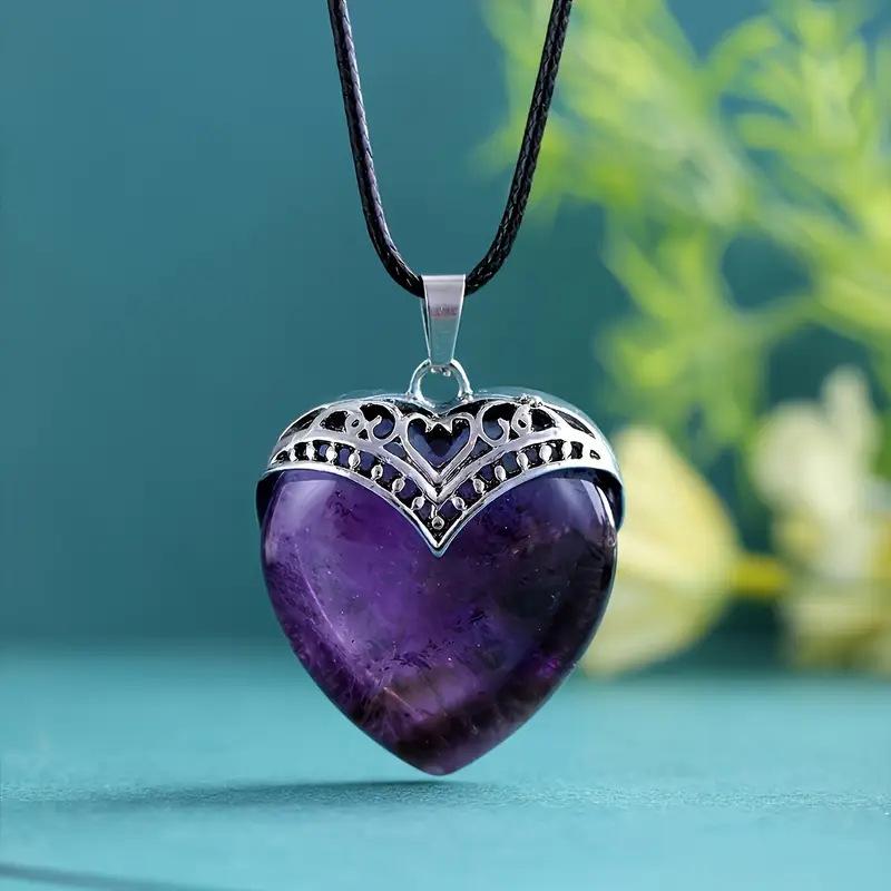 Women Amethysts Healing Heart Crystal Stone Pendant Necklace Accessories