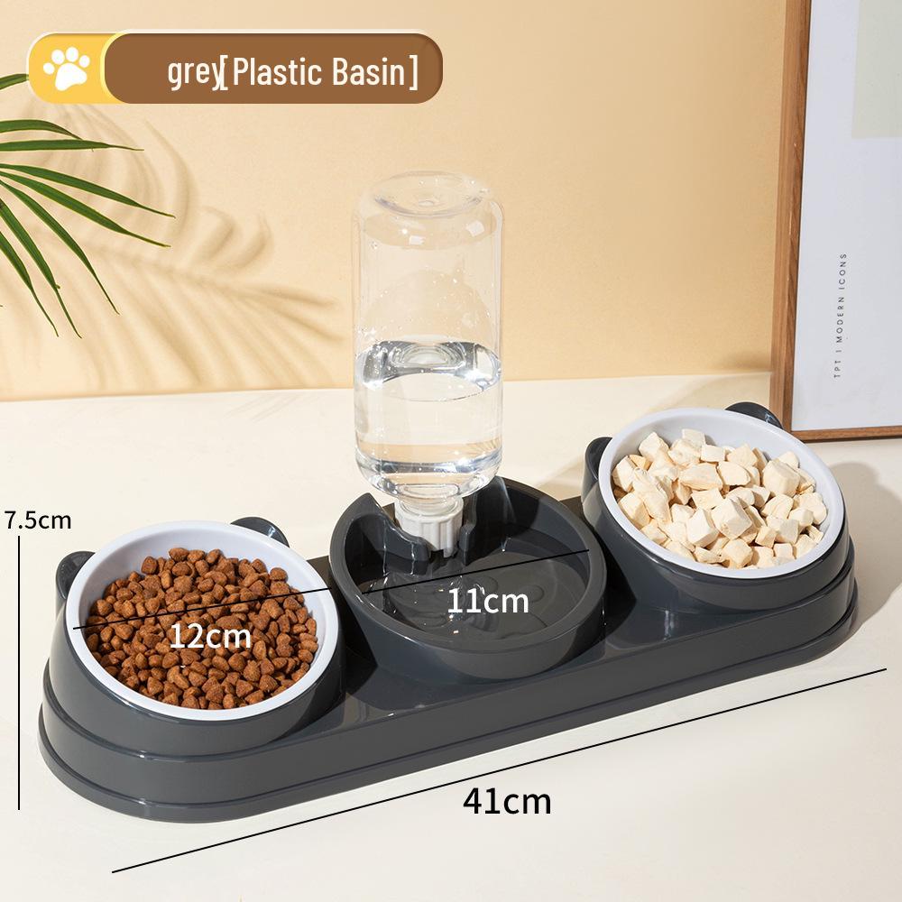

Double Bowl Pet Feeder: Slanted Cat & Dog Food and Automatic Water Dispenser