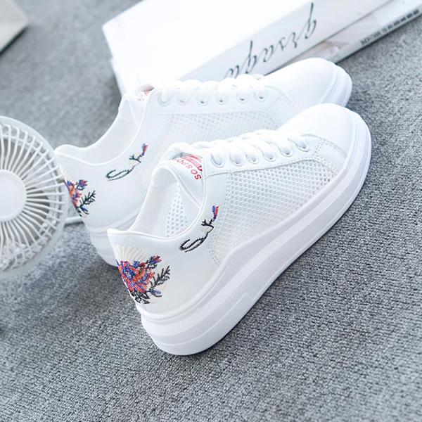 WTEMPO Breathable White Shoes Women's Hollow Out Sports Mesh Shoes Female Large Size Flat Heel Casual Shoes