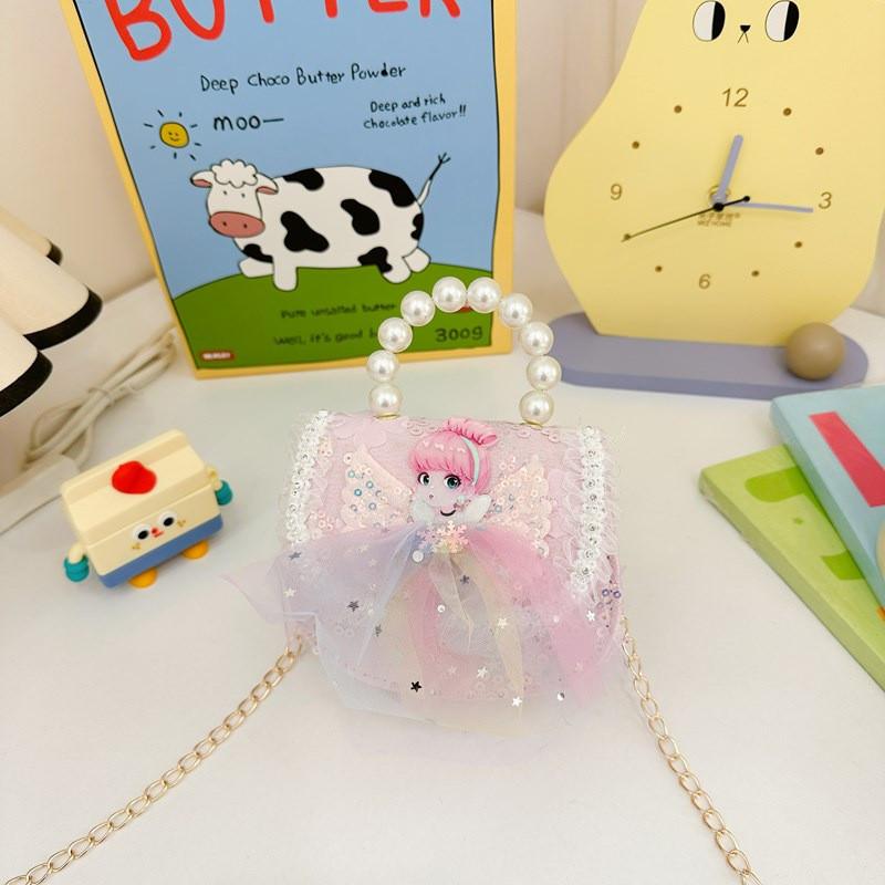 

Девочки Сумка Кроссбоди с Бантиком Блестящая Мультяшная Сумка на Плечо с Ремешком из Жемчужной Цепочки Pink Princess