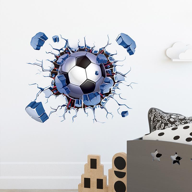 Breaking Through Wall Ball Sports Sticker Basketball Pool Soccer for Bedroom Home Decor Removable Decal