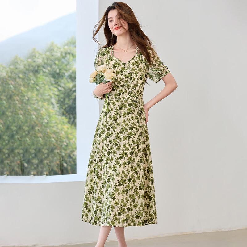 Sanpowa Premium V-Neck Chiffon Midi Dress L