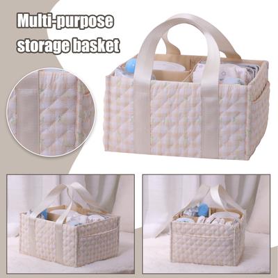 Floral Baby Diaper Caddy Organizer with Handle Large Quilted Nursery Storage Basket with Removable Dividers Gift for Babyshower