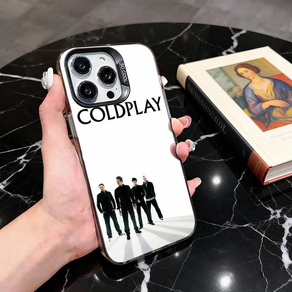 

Colorful Band C-Coldplay CC Phone Case For iPhone 17,16,15,14,13,12,11 Plus,Pro Max,XS,Colored Silver Plated Inside Cover iPhone17PRO