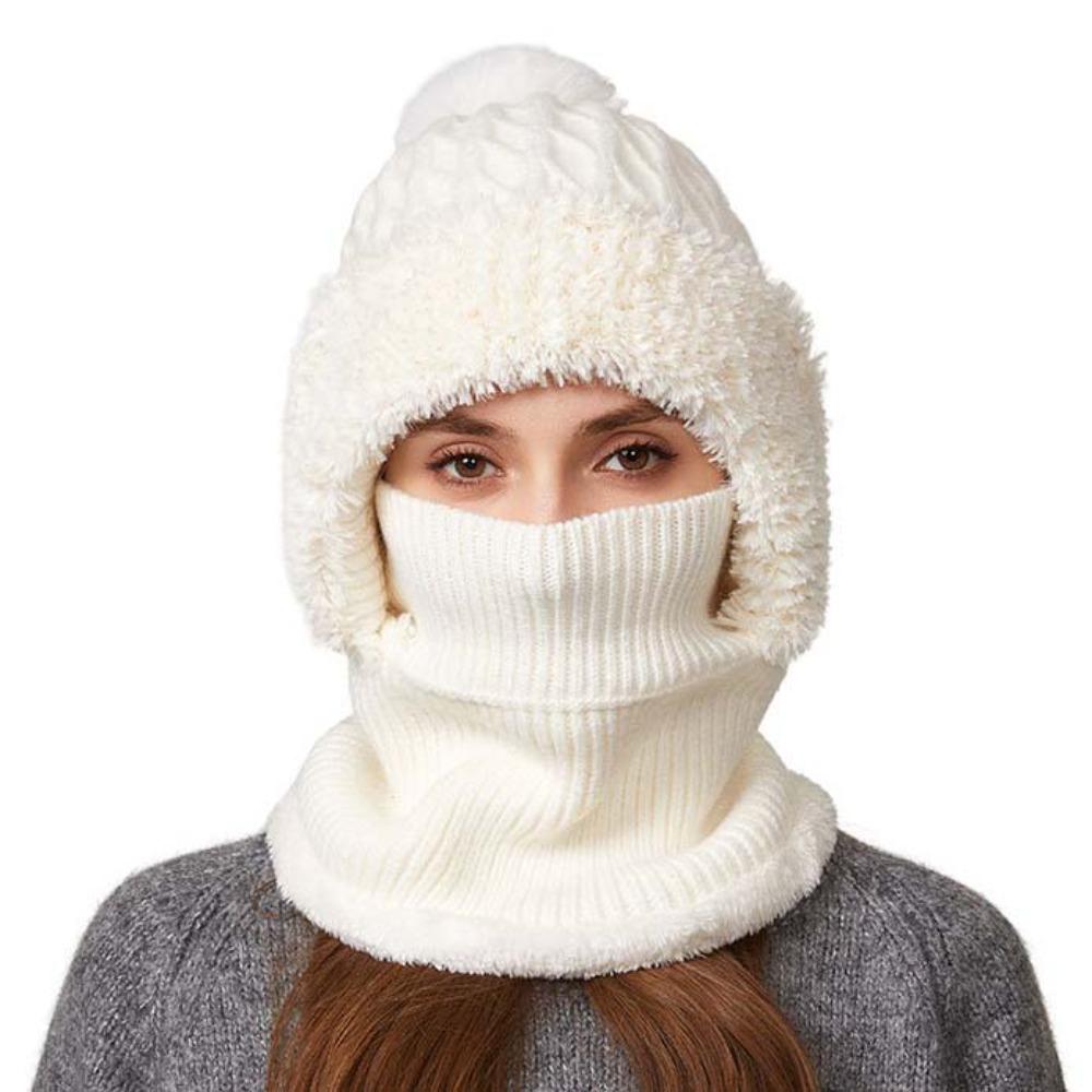 Windproof Winter Cap Mask Set Solid Color Balaclavas Hat Casual 2in1 Scarf Hat  Ski