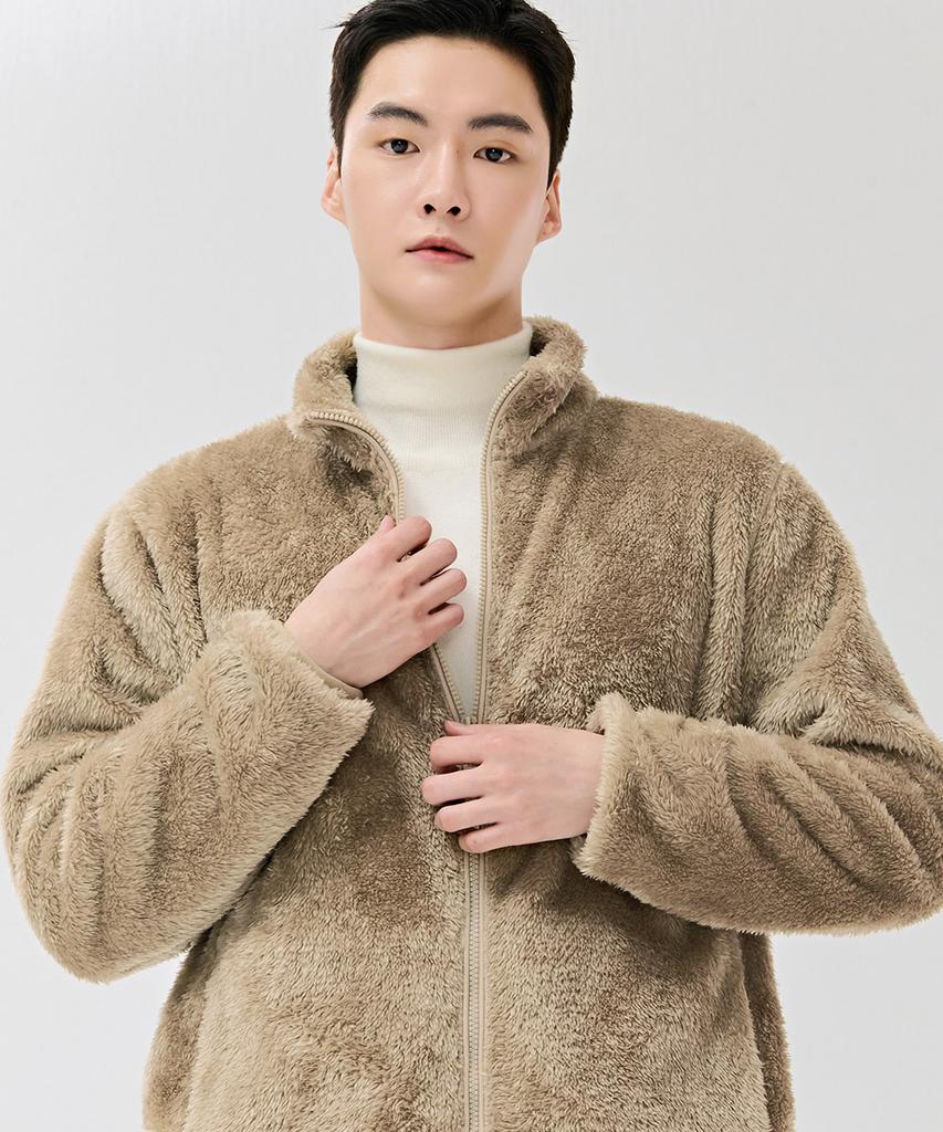 Chasecult Unisex Basic Purple Fleece Zip-Up Jumper - Beige