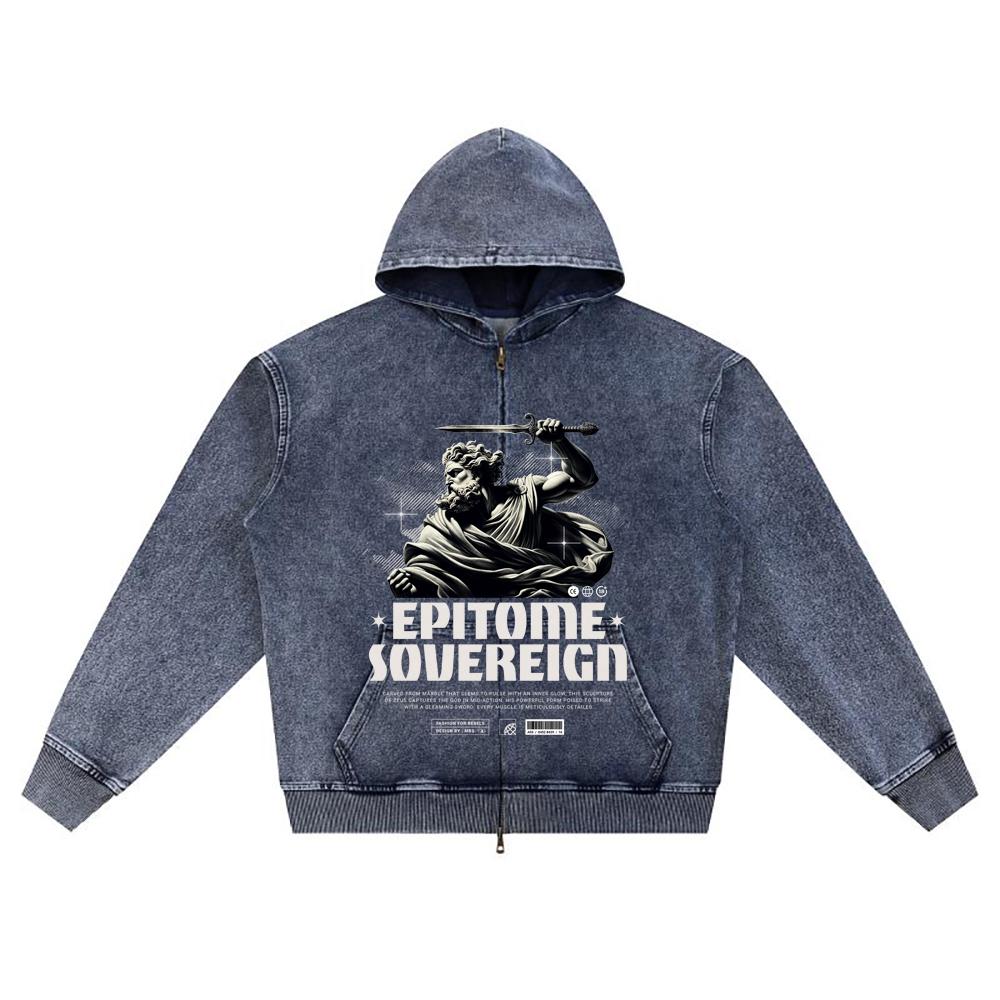 

DTG print Knitted Denim Zip-Up Hoodie Streetwear Brother Print Zipper Hoodies XL темно-синий