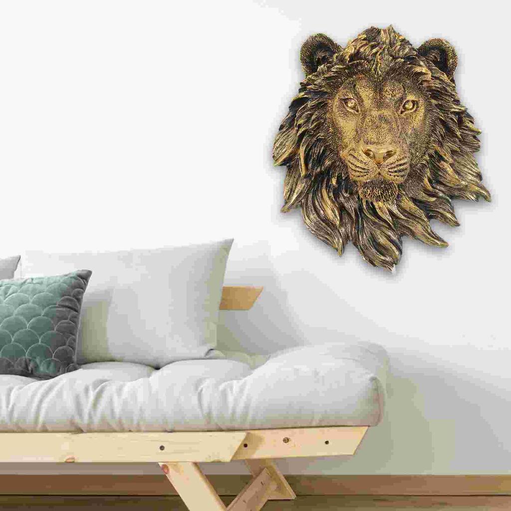 Imitation Copper Lion's Head Wall Sculpture Scene Pendants Bedroom Decorations Hanging Sculptures Home Animal