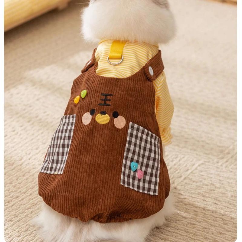 Ragdoll Cat Autumn Thin Dog Clothes Plaid Pocket Puppy Sweatshirt Teddy British Shorthair Leashable Two Legs Coat Pet Clothing