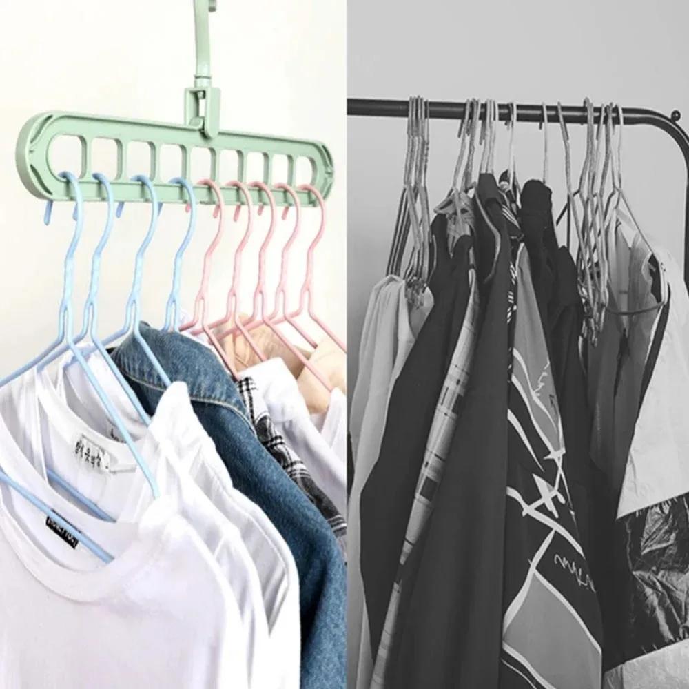 10pcs 9-hole Wardrobe Storage Rack Multifunctional Foldable Clothes Drying Rack Storage Clothes Rack Space-saving Clothes Hanger