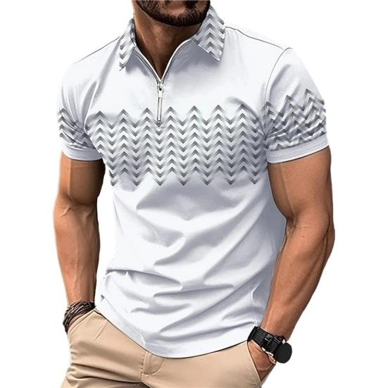 Men Summer Top Zipper Turn-down Collar Short Sleeves Pullover Slim Soft Breathable Sweat-absorption Men Casual Shirt