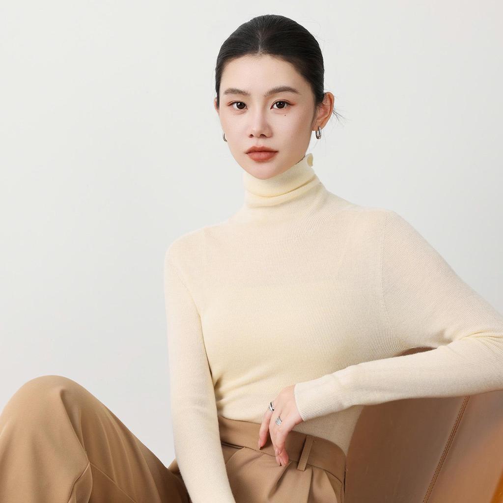 18G Soft Wool Women's Turtleneck Slim Fit Sweater, Autumn/Winter Knit Base Layer, Machine Washable