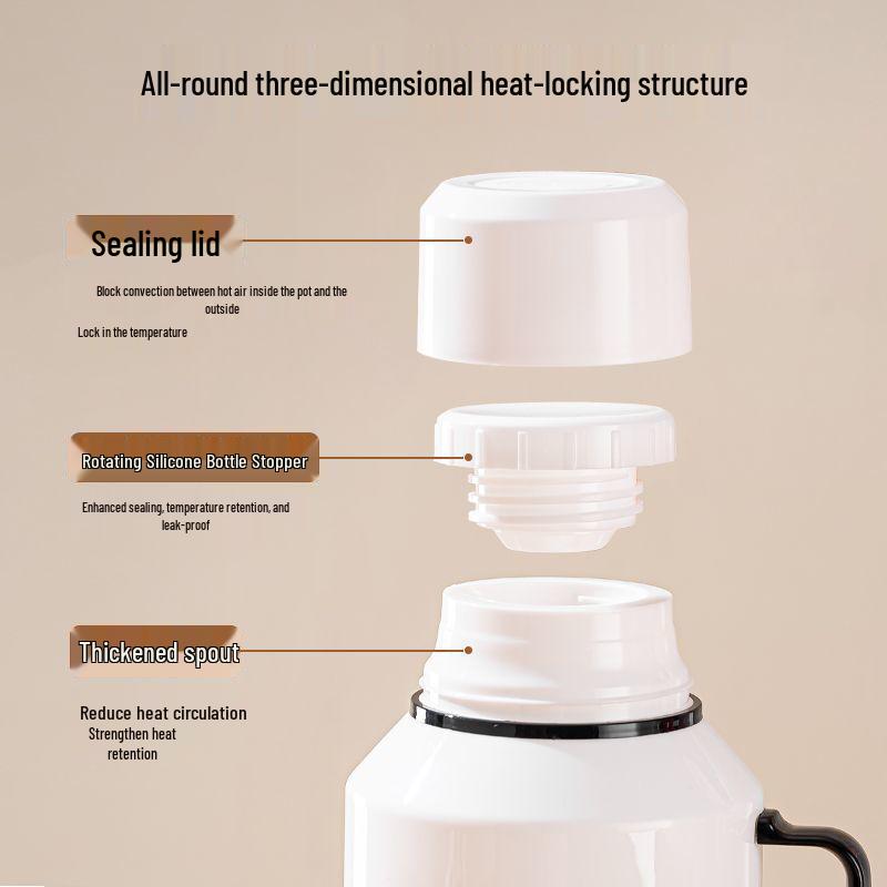 Large Capacity Insulated Water Bottle with Glass Liner - Great for Home or Dormitory Use, Warm Water Thermos