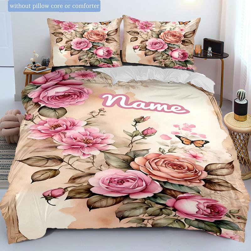 Pinkrose Customize Your Name Duvet Cover Soft Bedding Set For Bedroom Guest Room And Dorm Decoration Threepiece Set Includes 1 Duvet Cover 2
