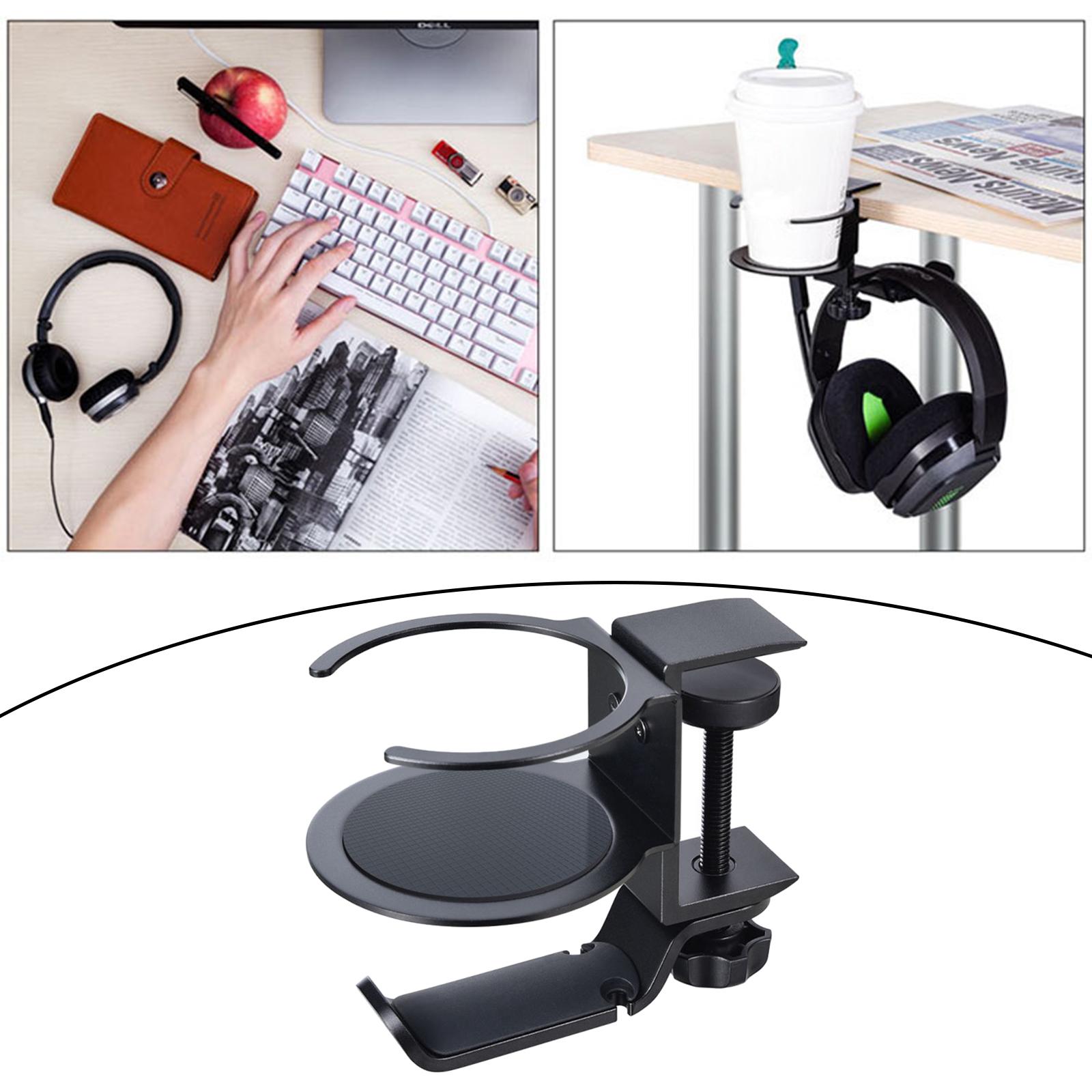 Headphone Hanger Cup Holder PC Gaming Headsets Stands with Cable Clips чёрный