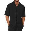Men's Summer Hawaiian Solid Color Stripe Textured Breathable Loose Button Shirt