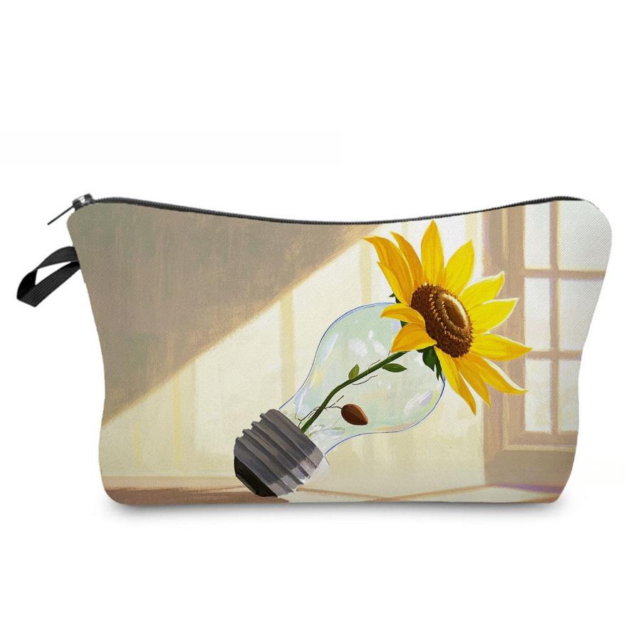 Women Sunflower Print Cosmetic Bag Toiletries Organize Travel Storage Case 6965