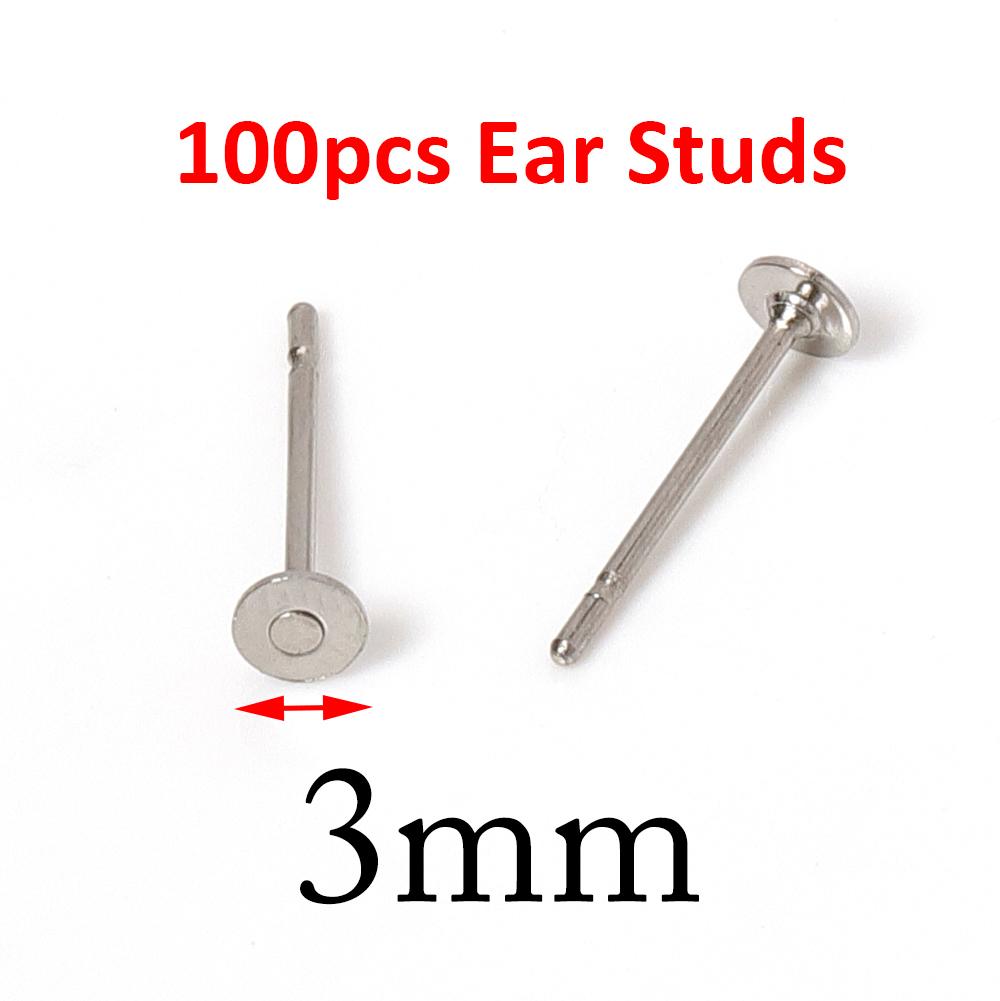 100pcs Gold Color 316L Stainless Steel Earring Studs DIY Ear Blank Post Pins 3-12mm Flat Round Tray Base Ear Jewelry Making DIY