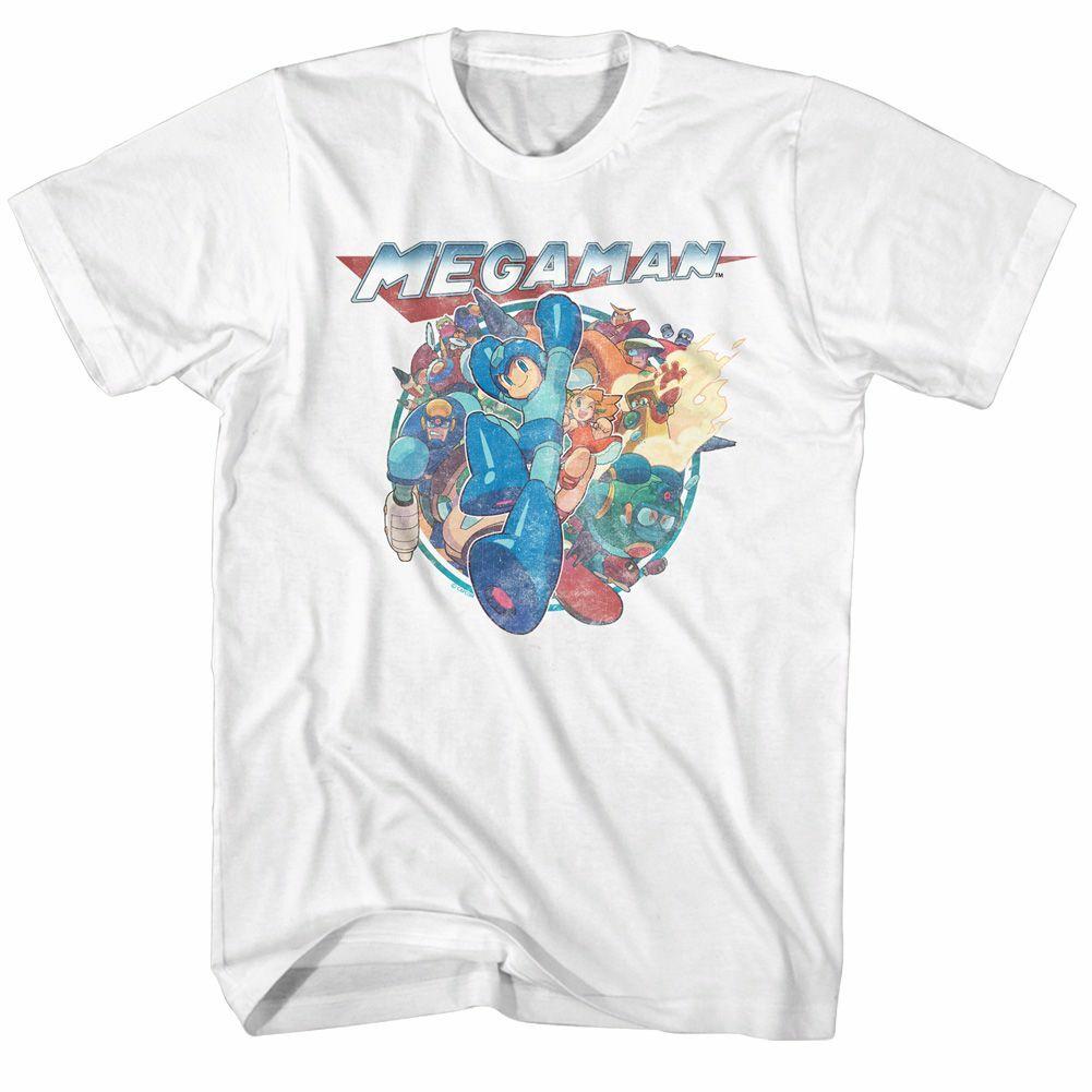 

Mega Man Mega Friends White Adult T-Shirt Mens Womens Tees Top 3XL