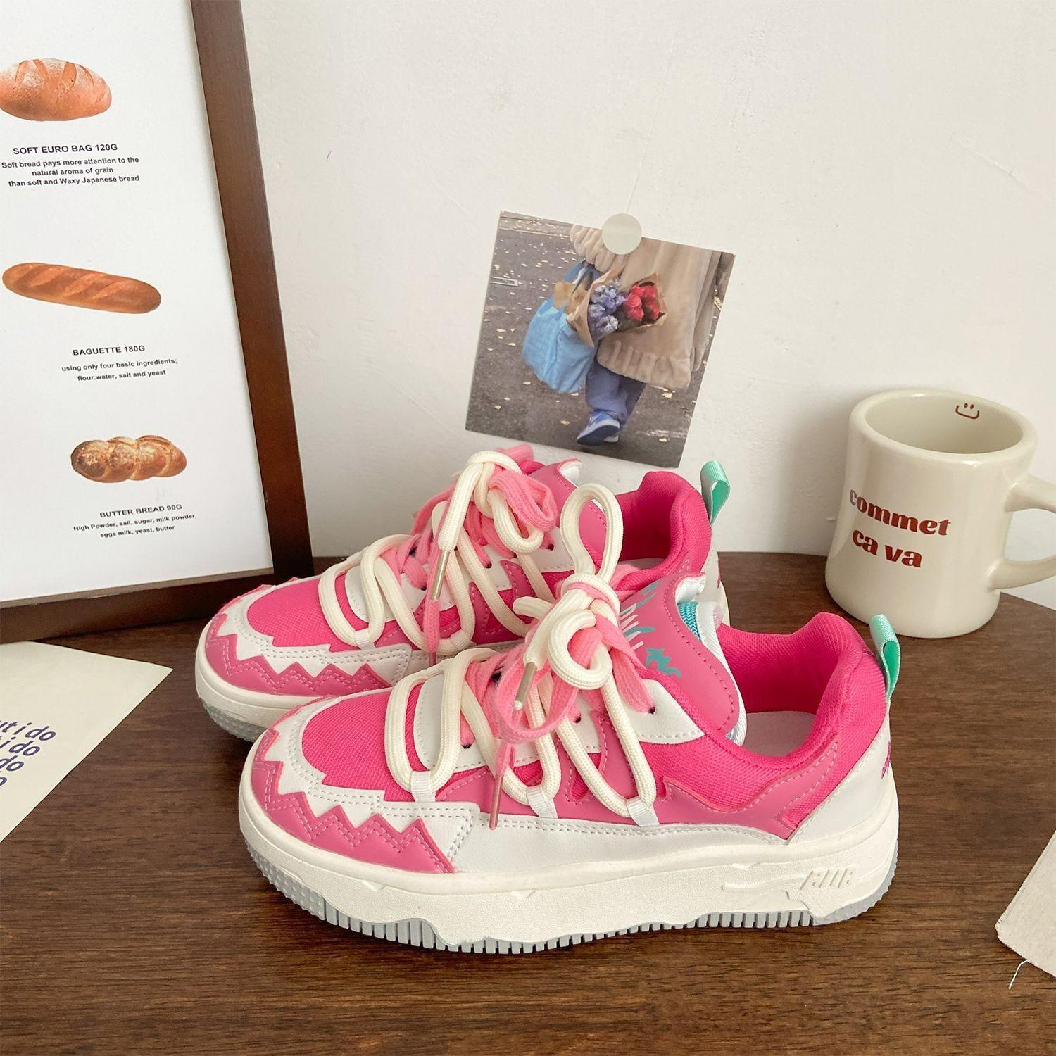 

Розовые туфли на платформе в стиле софт-герл, женские, весна-лето 2025, новые, трендовые, студенческие, черно-белые спортивные туфли, универсальная повседневная обувь 40 красный