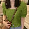 ZANZEA Women Casual Square Neck Short Sleeve Summer Patchwork Crochet Blouse