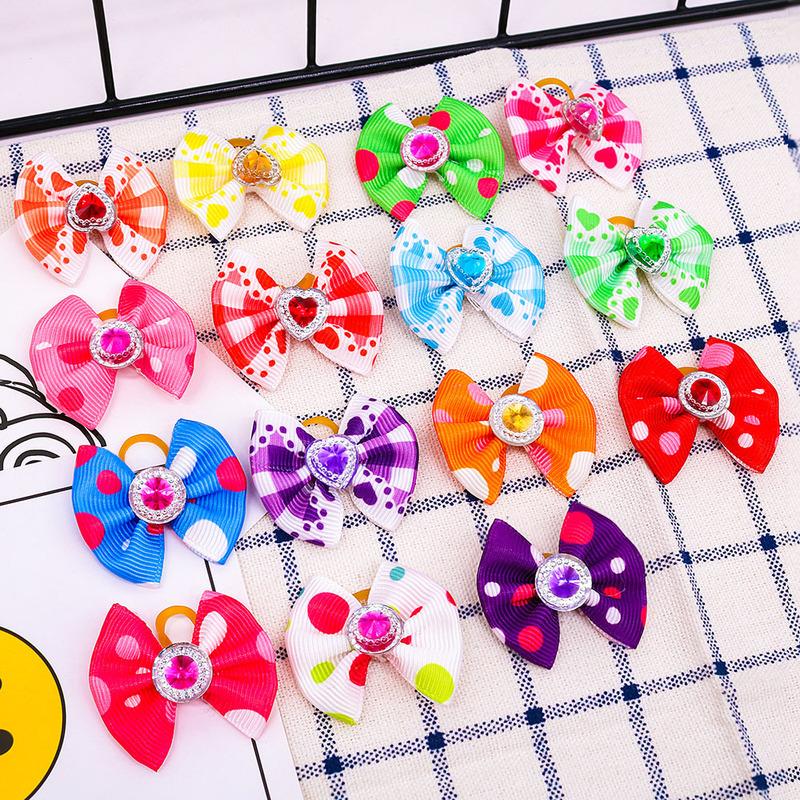 20/30pcs Dog Grooming Bows Mix Plaid Dot Cat Dog Hair Bows Dog Hair Rubber Bands Small Dog Grooming Accessories Pet Supplier
