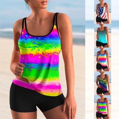 Zweiteiliges Set mit normalen Badeanzügen im Sommermode-Design für Damen, bunt bedruckte Sport-/Urlaubs-/Strandbekleidung, S-6XL