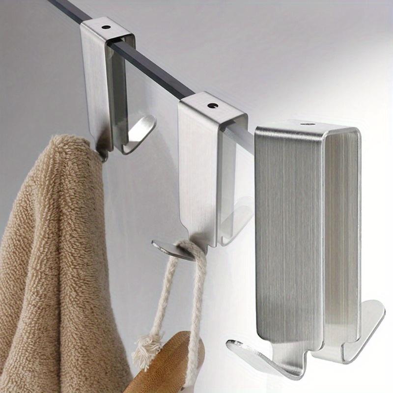 4pcs Stainless Steel Double Side HooksBathroom Shower Door Hook Over Glass Door Shower Towel Rack For Glass Wall Or Glass Door