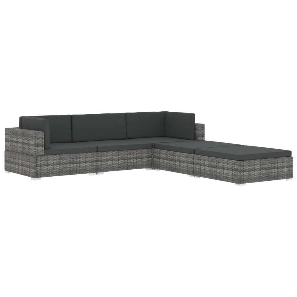 Modular Sofa Center Section 1 Pc + Cushions Poly Rattan Gray