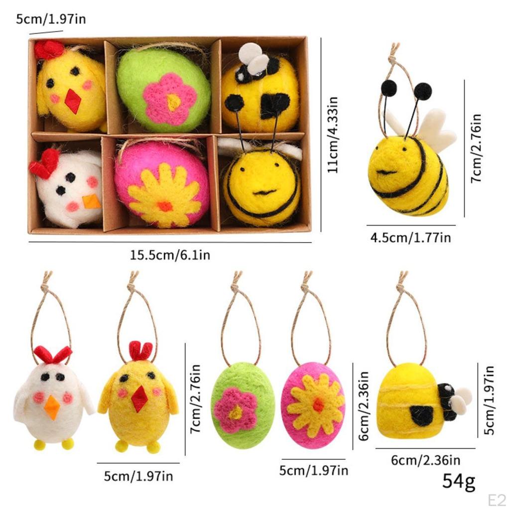 6x Felted Easter Eggs Decor Decoration with Rope Hanging Ornaments Colorful Decorative for