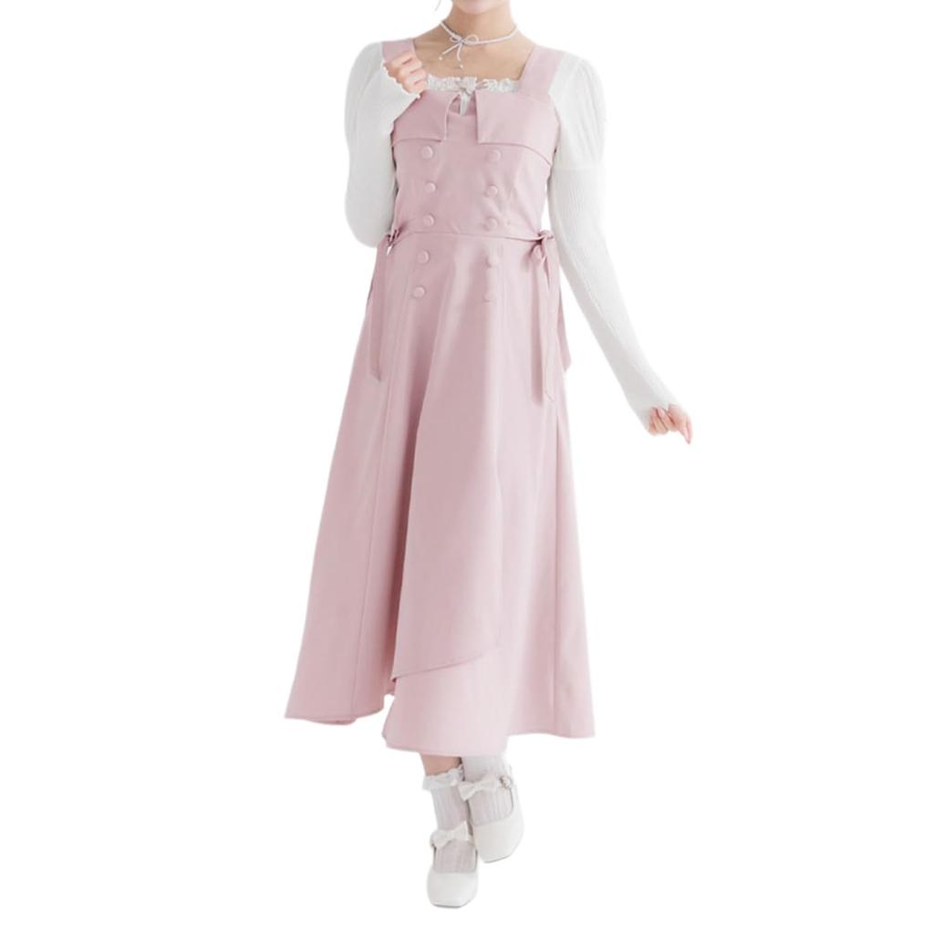 Yume Tembo Jumper Skirt Trench-Style Jumper Skirt Dress in Pink