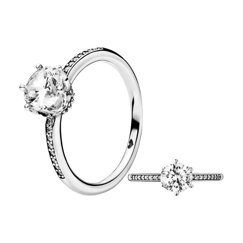 New 925 Silver Sparkling Bow Double Hearted Zircon Ring for Women DIY High Quality Wedding Jewelry Gifts