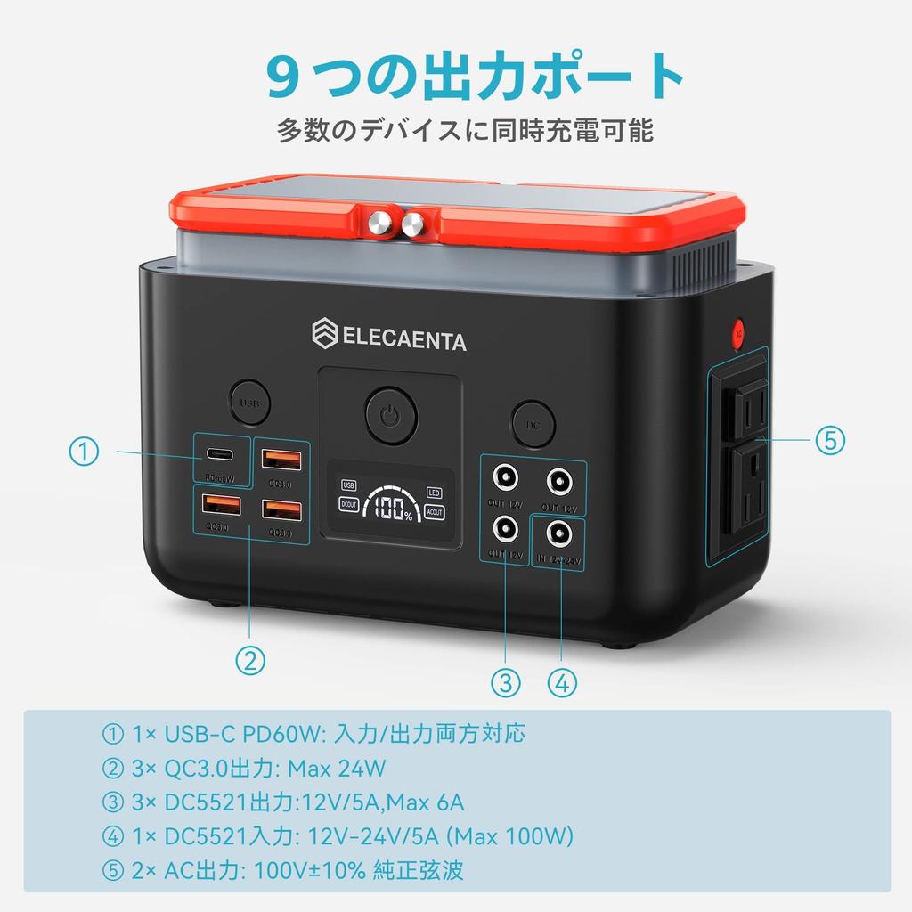ELECAENTA Portable Power Station and Solar Panel 200Wh Iron Phosphate 120W Solar AC200W Pure Sine 100V Compact and Solar Power Generation Home Storage
