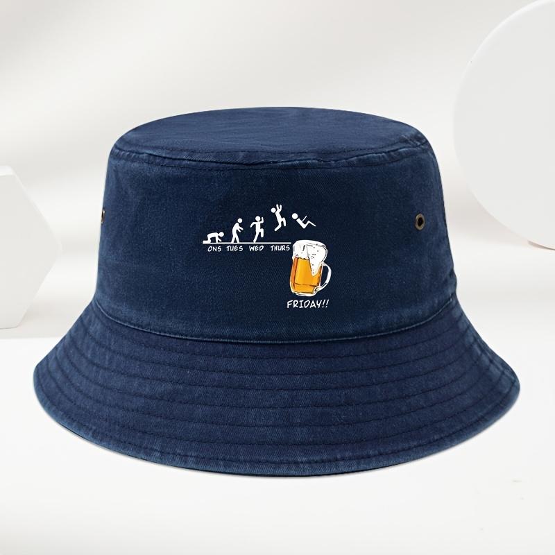 Fun Beer Cup Printed Outdoor Men's Washed and Used Fisherman Hat Basin Hat, Seasonal Universal Outdoor Travel Sun Hat