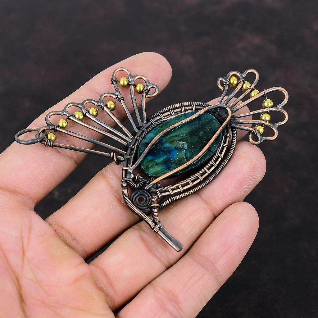 Neon Flash Labradorite Pendant Copper Wire Wrapped Jewelry Unique Bird Pendant Handmade Elegant Jewelry Gemstone Copper Pendant Wedding Gift