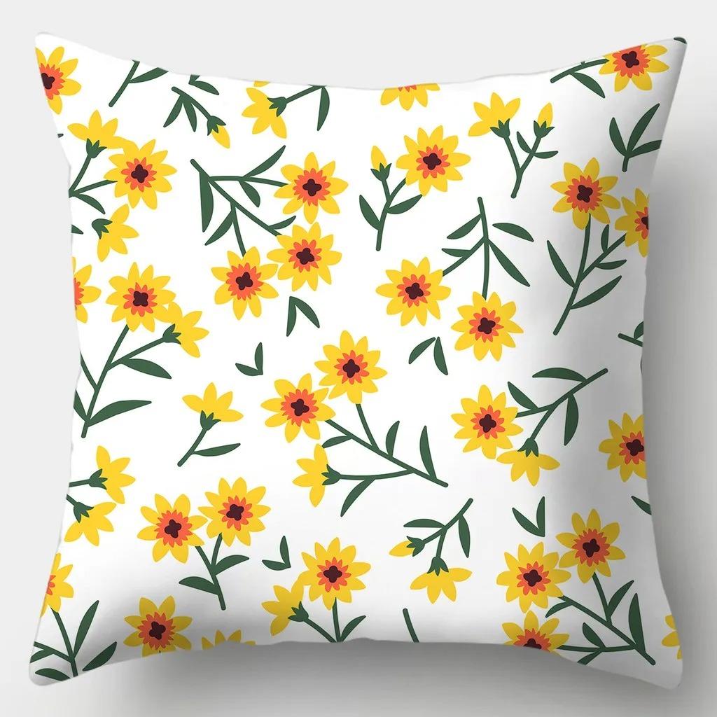 Floral Series Printed Pillowcase Modern Home Bedroom Living Room Sofa Cushion Cover 45x45cm Peach Skin Pillowcase Gift