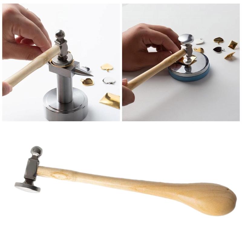 Wood Handle Hammer Round and Flat Faced Jeweler's Hammer Metalworking Hammer for Jewelry Crafting and DIY Enthusiasts